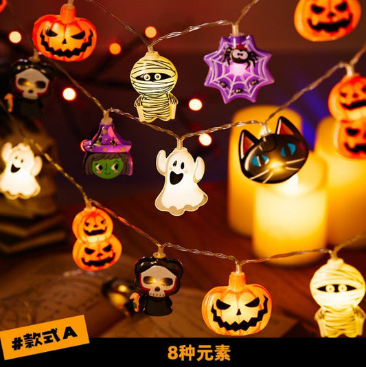 Cross-Border New Halloween Light String Ghost Maple Leaf Decorative Atmosphere Light Outdoor Scene Layout Light Pumpkin Light String Light