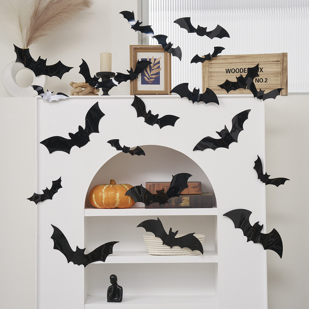 Cross-Border 3D 3D Bat Halloween Led Night Light Bat Spider Holiday Party Decoration Glowing Flash Wall Sticker