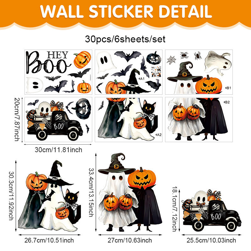 Cross-Border New Product Halloween White Ghost Glass Window Decoration Window Stickers Electrostatic Stickers Bat Pumpkin Window Stickers