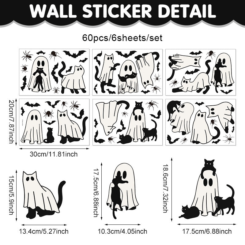 Cross-Border New Product Halloween White Ghost Glass Window Decoration Window Stickers Electrostatic Stickers Bat Pumpkin Window Stickers