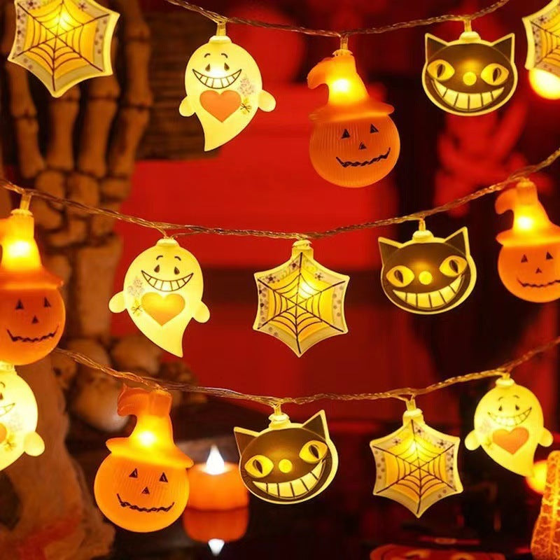 Cross-Border New Halloween Light String Ghost Maple Leaf Decorative Atmosphere Light Outdoor Scene Layout Light Pumpkin Light String Light