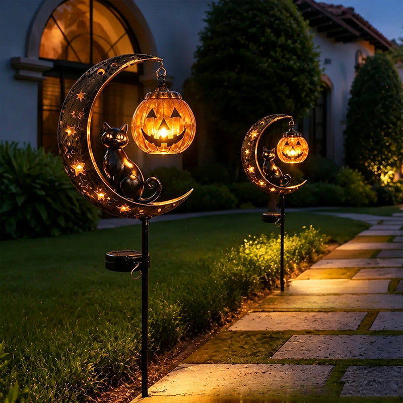 Cross-Border Solar Black Cat & Pumpkin Moon Stake Light Black Cat Pumpkin Patch Light