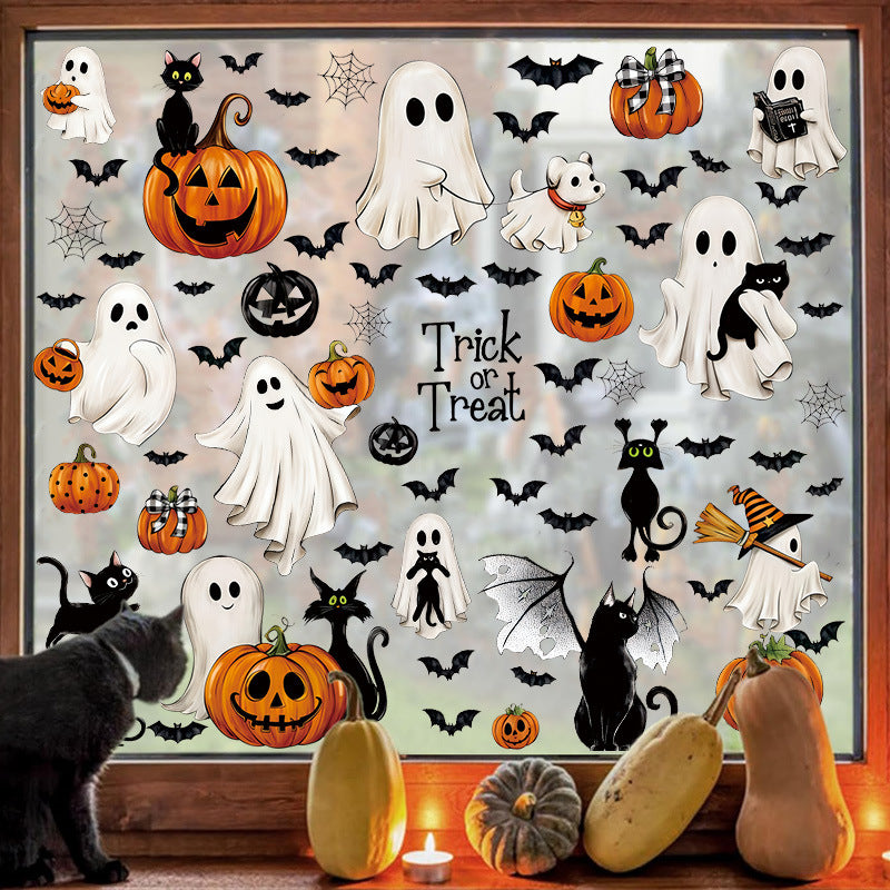 Cross-Border New Product Halloween White Ghost Glass Window Decoration Window Stickers Electrostatic Stickers Bat Pumpkin Window Stickers