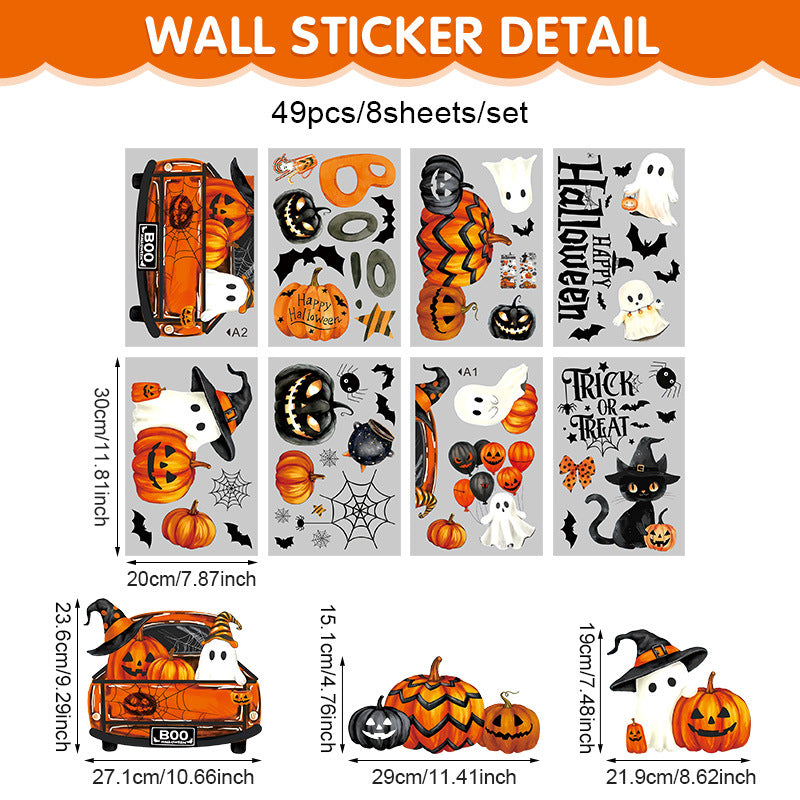 Cross-Border New Product Halloween White Ghost Glass Window Decoration Window Stickers Electrostatic Stickers Bat Pumpkin Window Stickers