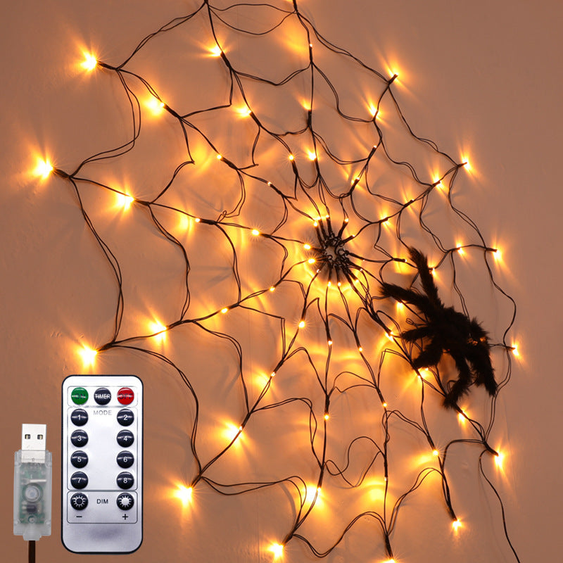 Cross-Border Halloween Decoration Led Lanterns, Spider Web Lights, Indoor Atmosphere Lights, Fishing Net Light Strings, Ghost Festival Props