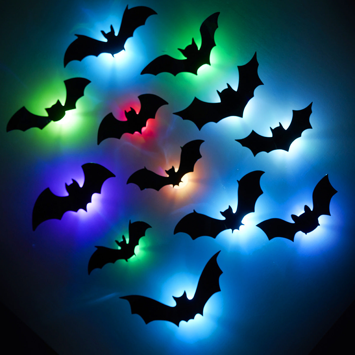 Cross-Border 3D 3D Bat Halloween Led Night Light Bat Spider Holiday Party Decoration Glowing Flash Wall Sticker