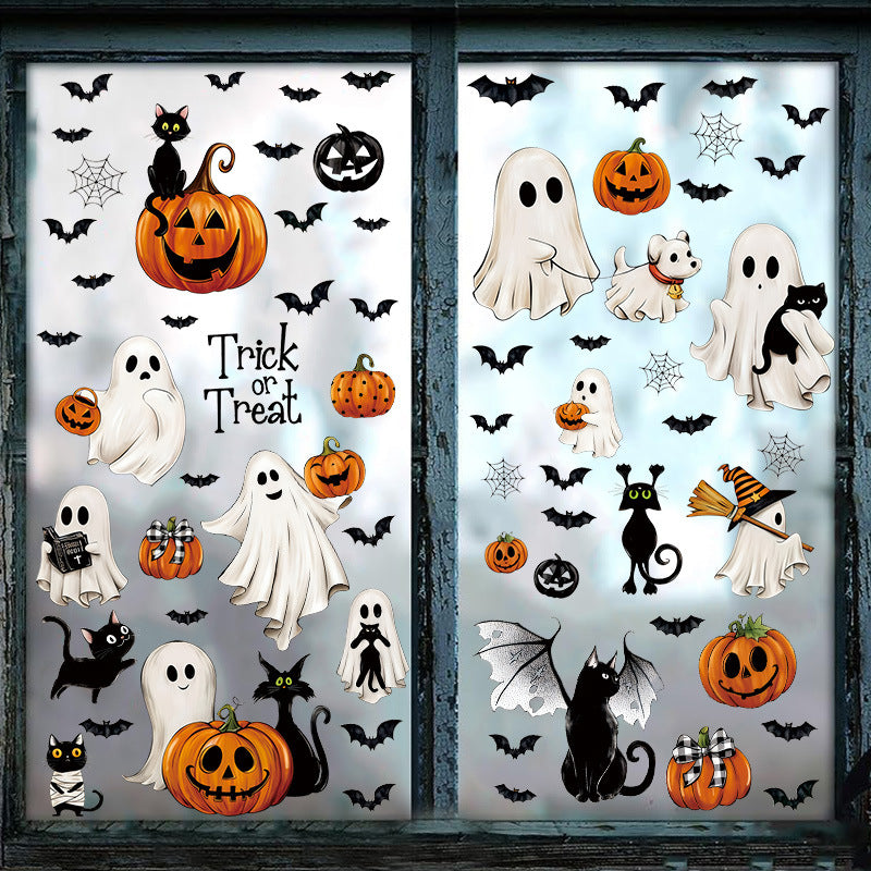 Cross-Border New Product Halloween White Ghost Glass Window Decoration Window Stickers Electrostatic Stickers Bat Pumpkin Window Stickers