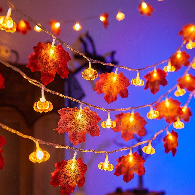 Cross-Border New Halloween Light String Ghost Maple Leaf Decorative Atmosphere Light Outdoor Scene Layout Light Pumpkin Light String Light