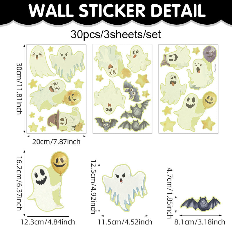 Cross-Border New Product Halloween White Ghost Glass Window Decoration Window Stickers Electrostatic Stickers Bat Pumpkin Window Stickers
