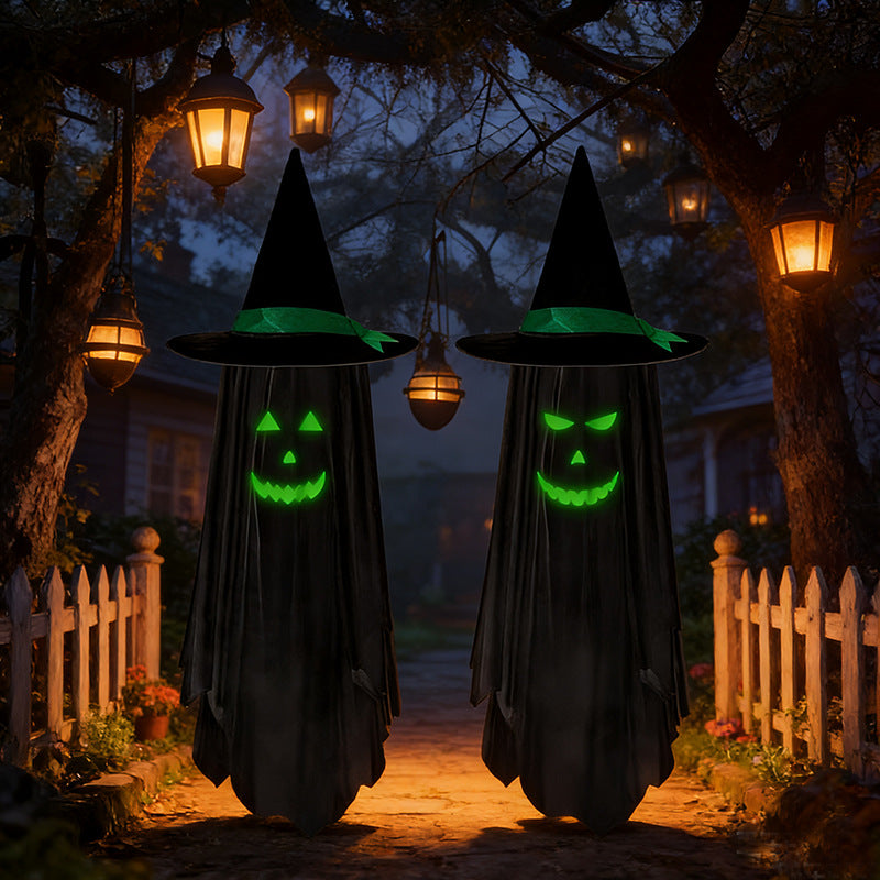 Halloween Cross-Border Amazon New Ghost Luminous Wizard Hat Decoration Pendant Outdoor Scene Layout Pendant