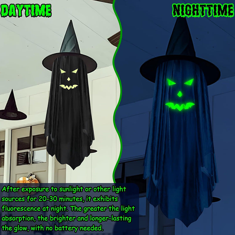 Halloween Cross-Border Amazon New Ghost Luminous Wizard Hat Decoration Pendant Outdoor Scene Layout Pendant