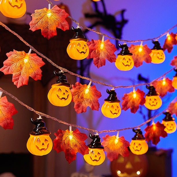 Cross-Border New Halloween Light String Ghost Maple Leaf Decorative Atmosphere Light Outdoor Scene Layout Light Pumpkin Light String Light
