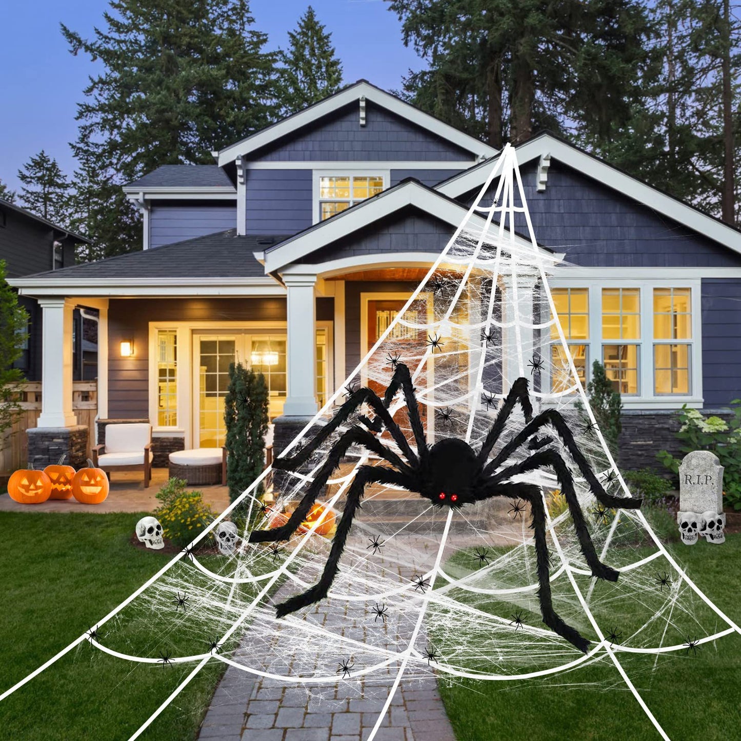 Cross-Border Halloween Spider Web Triangle Web Simulation Big Spider Plush Spider Secret Room Haunted House Decoration And Layout Props