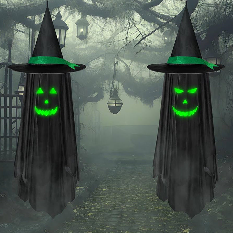 Halloween Cross-Border Amazon New Ghost Luminous Wizard Hat Decoration Pendant Outdoor Scene Layout Pendant