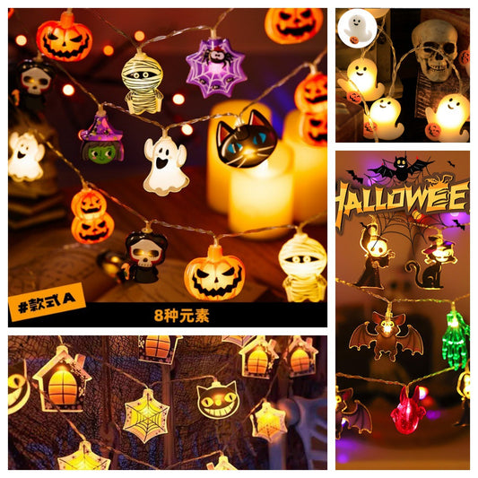 Cross-Border New Halloween Light String Ghost Maple Leaf Decorative Atmosphere Light Outdoor Scene Layout Light Pumpkin Light String Light