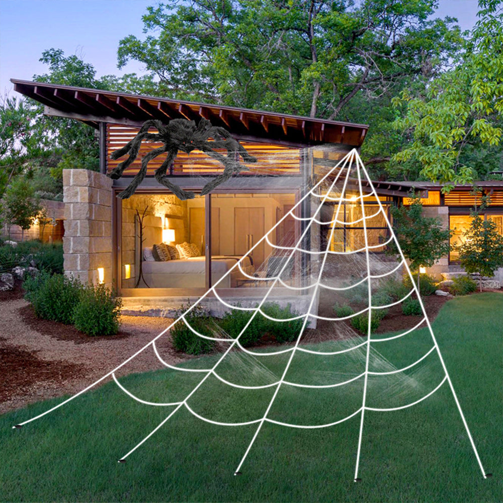 Cross-Border Halloween Spider Web Triangle Web Simulation Big Spider Plush Spider Secret Room Haunted House Decoration And Layout Props