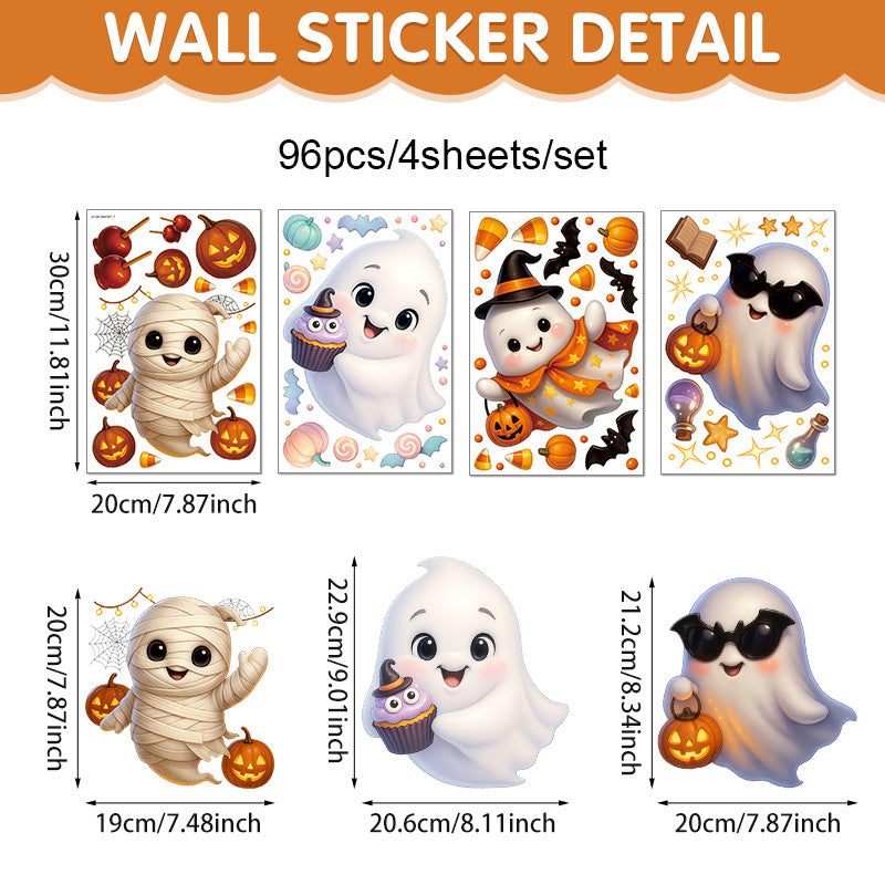 Cross-Border New Product Halloween White Ghost Glass Window Decoration Window Stickers Electrostatic Stickers Bat Pumpkin Window Stickers