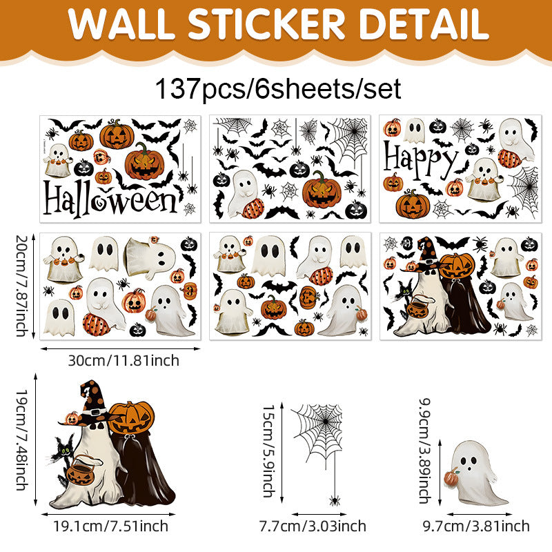 Cross-Border New Product Halloween White Ghost Glass Window Decoration Window Stickers Electrostatic Stickers Bat Pumpkin Window Stickers