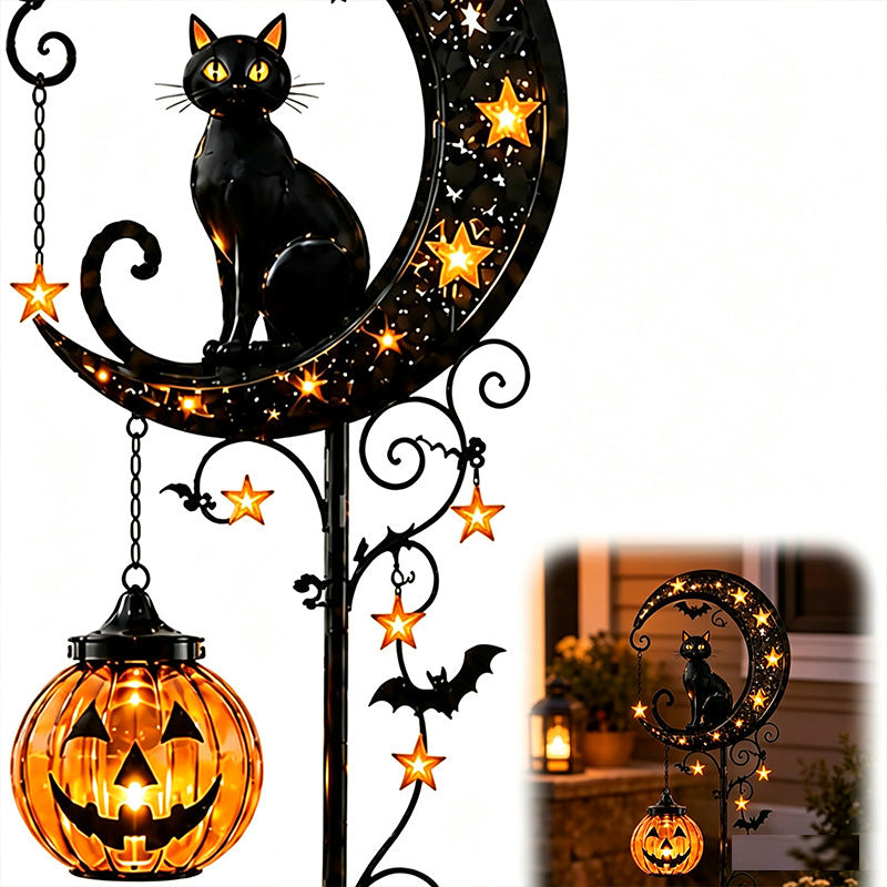 Cross-Border Solar Black Cat & Pumpkin Moon Stake Light Black Cat Pumpkin Patch Light