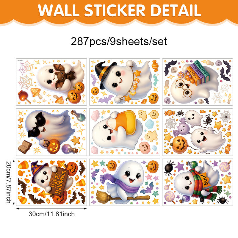 Cross-Border New Product Halloween White Ghost Glass Window Decoration Window Stickers Electrostatic Stickers Bat Pumpkin Window Stickers