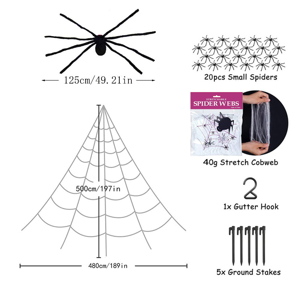 Cross-Border Halloween Spider Web Triangle Web Simulation Big Spider Plush Spider Secret Room Haunted House Decoration And Layout Props