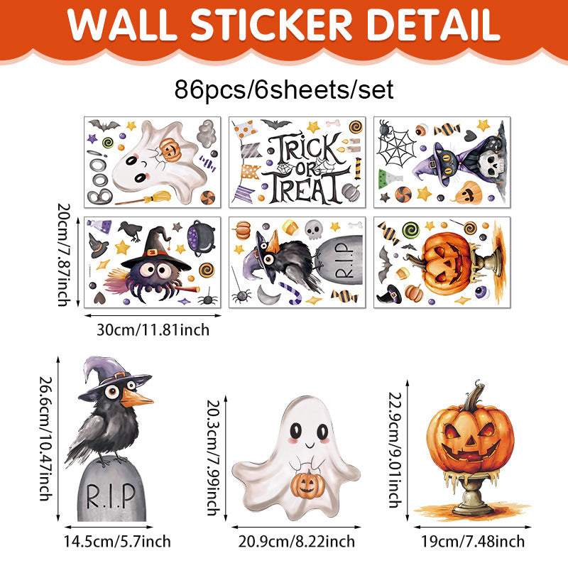 Cross-Border New Product Halloween White Ghost Glass Window Decoration Window Stickers Electrostatic Stickers Bat Pumpkin Window Stickers