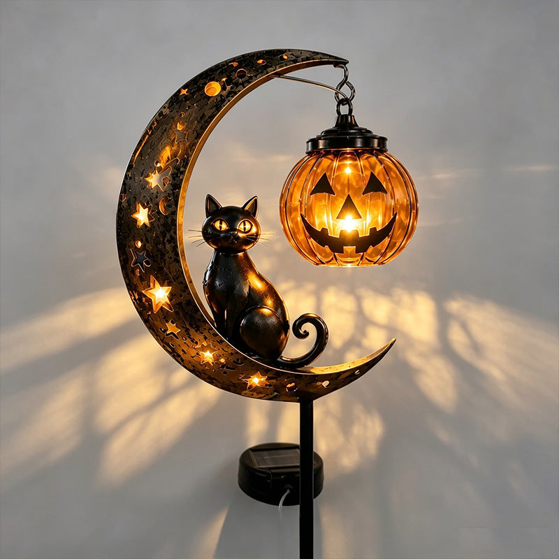 Cross-Border Solar Black Cat & Pumpkin Moon Stake Light Black Cat Pumpkin Patch Light