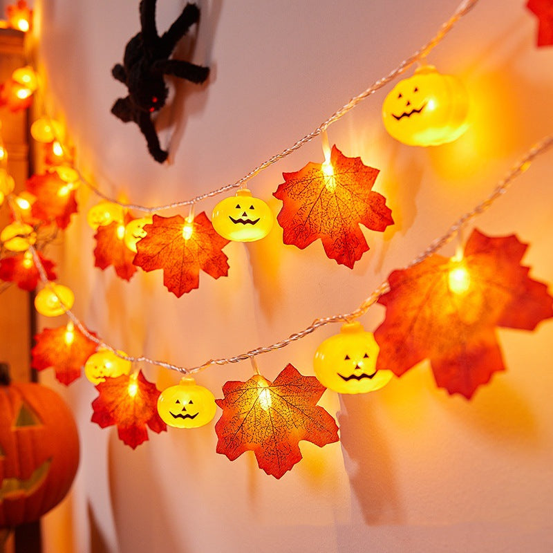 Cross-Border New Halloween Light String Ghost Maple Leaf Decorative Atmosphere Light Outdoor Scene Layout Light Pumpkin Light String Light