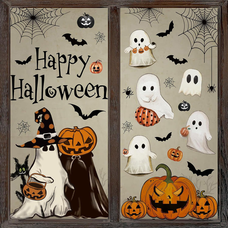 Cross-Border New Product Halloween White Ghost Glass Window Decoration Window Stickers Electrostatic Stickers Bat Pumpkin Window Stickers