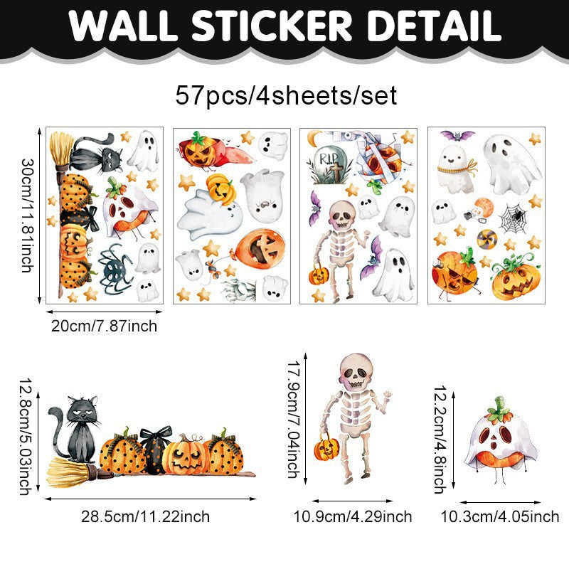 Cross-Border New Product Halloween White Ghost Glass Window Decoration Window Stickers Electrostatic Stickers Bat Pumpkin Window Stickers