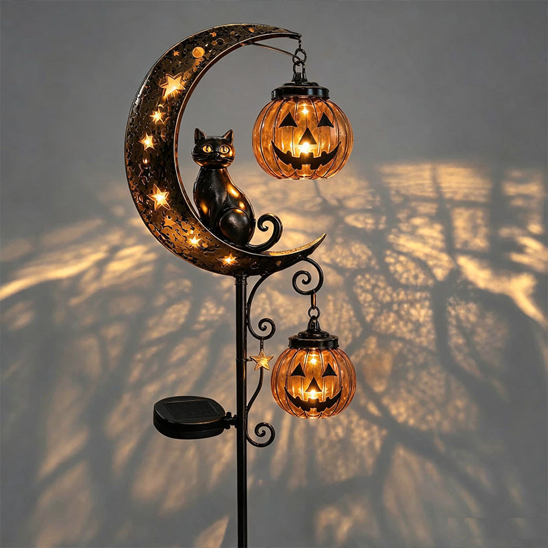 Cross-Border Solar Black Cat & Pumpkin Moon Stake Light Black Cat Pumpkin Patch Light