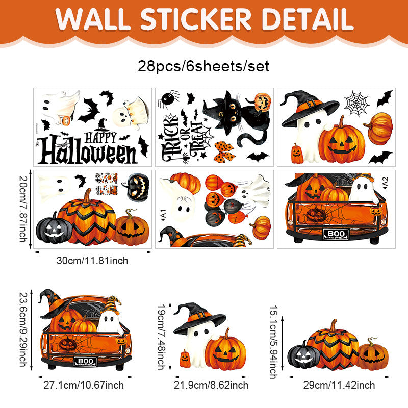 Cross-Border New Product Halloween White Ghost Glass Window Decoration Window Stickers Electrostatic Stickers Bat Pumpkin Window Stickers