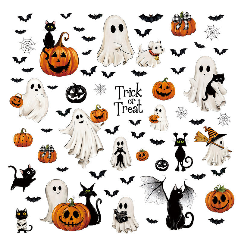 Cross-Border New Product Halloween White Ghost Glass Window Decoration Window Stickers Electrostatic Stickers Bat Pumpkin Window Stickers