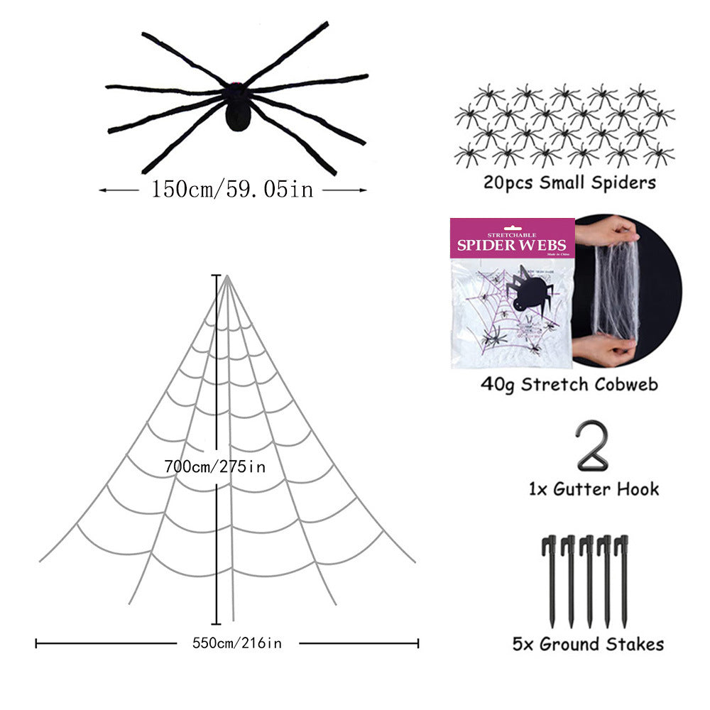 Cross-Border Halloween Spider Web Triangle Web Simulation Big Spider Plush Spider Secret Room Haunted House Decoration And Layout Props