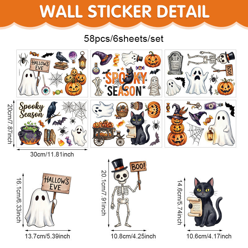 Cross-Border New Product Halloween White Ghost Glass Window Decoration Window Stickers Electrostatic Stickers Bat Pumpkin Window Stickers