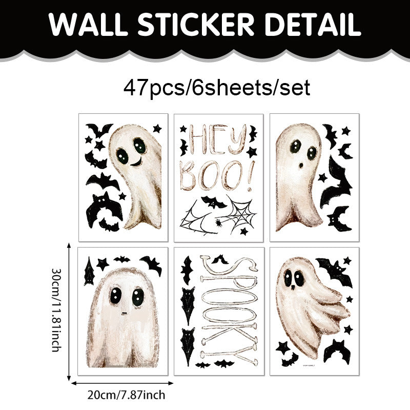 Cross-Border New Product Halloween White Ghost Glass Window Decoration Window Stickers Electrostatic Stickers Bat Pumpkin Window Stickers