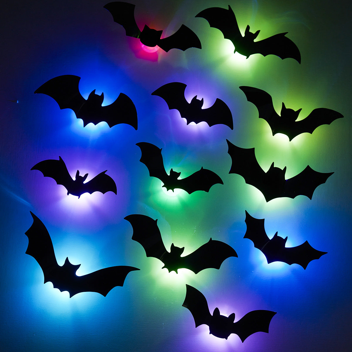 Cross-Border 3D 3D Bat Halloween Led Night Light Bat Spider Holiday Party Decoration Glowing Flash Wall Sticker
