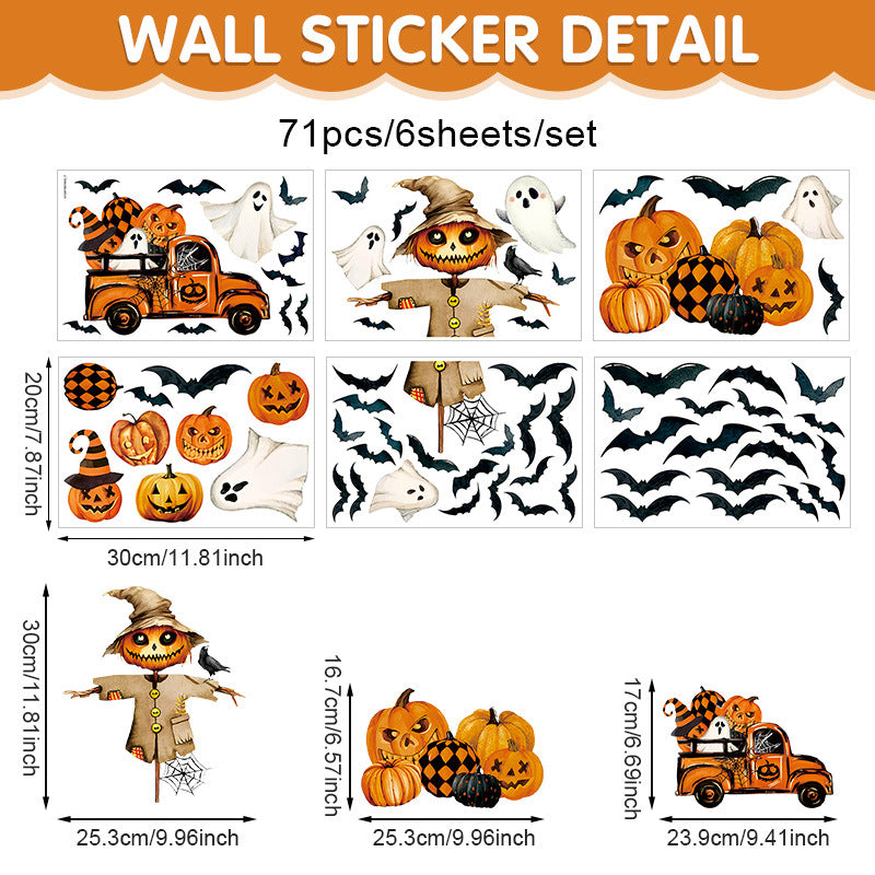 Cross-Border New Product Halloween White Ghost Glass Window Decoration Window Stickers Electrostatic Stickers Bat Pumpkin Window Stickers