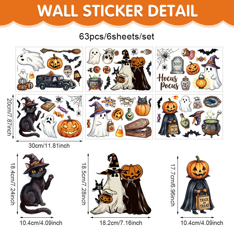 Cross-Border New Product Halloween White Ghost Glass Window Decoration Window Stickers Electrostatic Stickers Bat Pumpkin Window Stickers